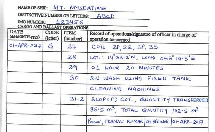 PDF) Example of a log book entry